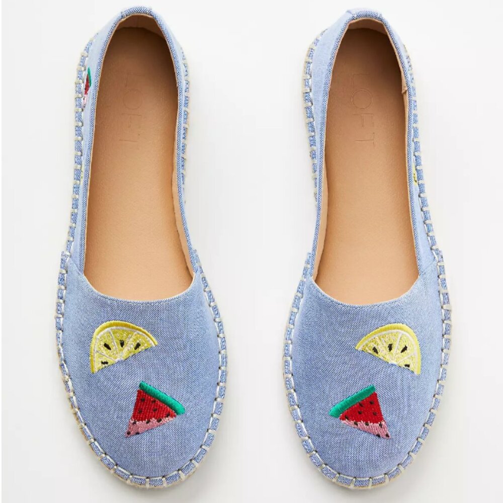 Loft Fruit Embroidered Espadrille Flats Sz 7 1/2
